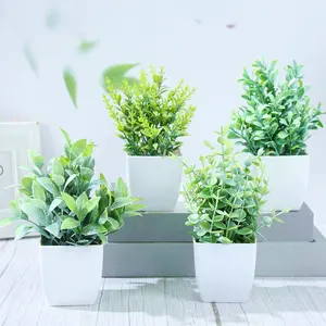 2/4pcs set Simulation Small Potted Plants, Home Kitchen Supplies, Bathroom Bedroom Decoration Mini-plant, Living Room Interior Decoration (green) Potted Artificial Plants, Simulation Eucalyptus Greenery