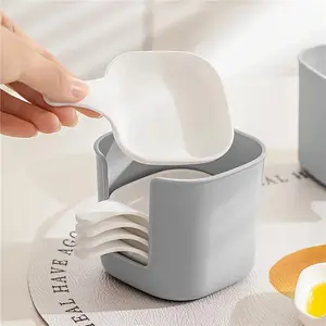 7Pcs/Set White Plastic Dipping Bowls with Handle (6 Dishes + 1 Rack) | Sauce Dishes with Holder for Kitchen & Dining