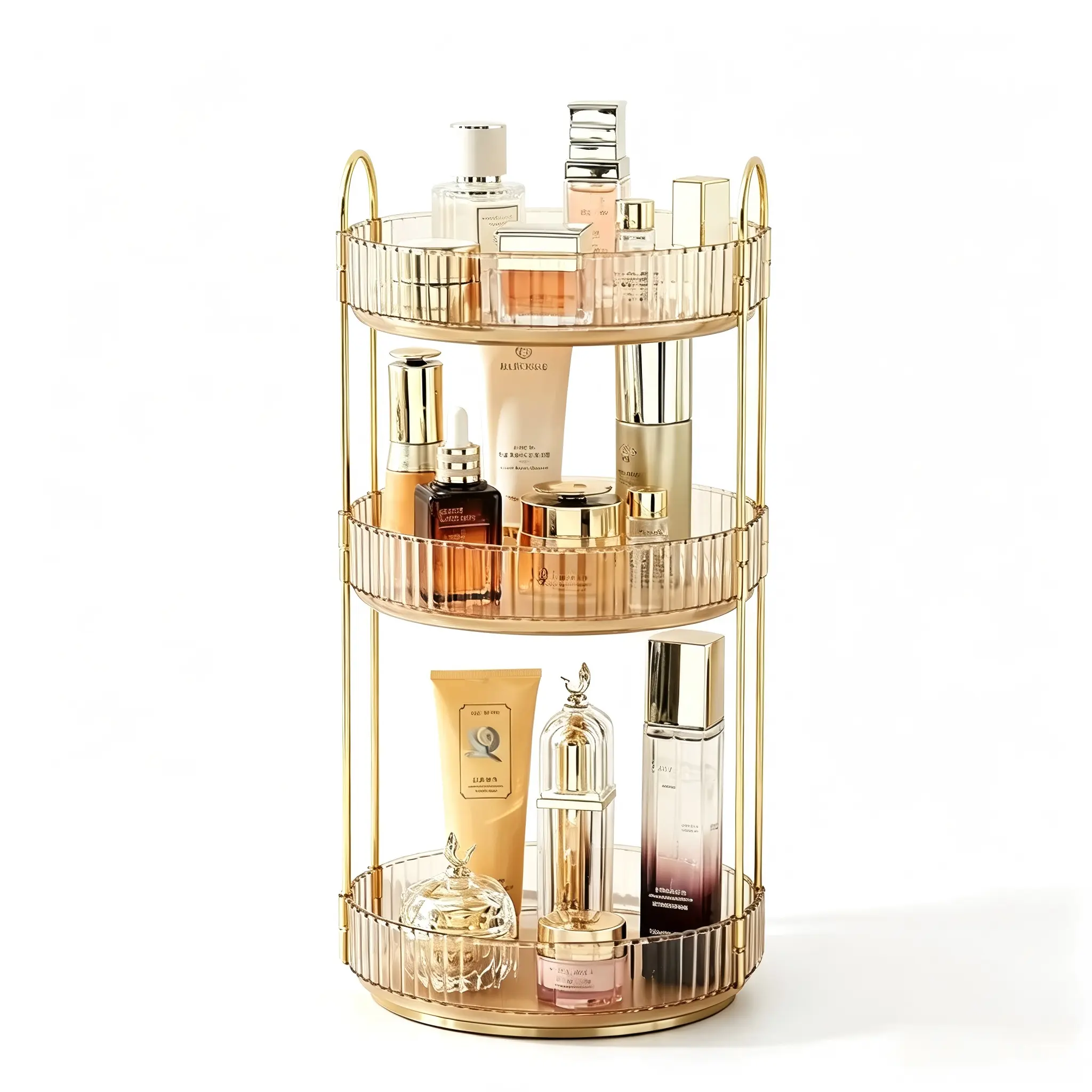Multi-Functional 360° Rotating Makeup Display Shelf Waterproof PET Organizer No Dumping for Vanity Bathroom Countertop Decor