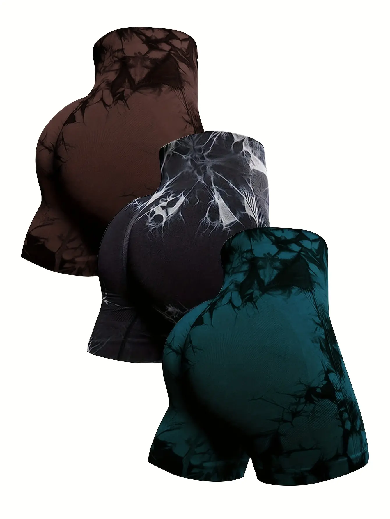 3-Pack Breathable High-Waist Yoga Shorts For Women,, Butt Lift, Tummy Control, Running & Fitness, Tie-Dye Design