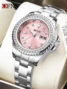 Women's Elegant Round Dial Analog Quartz Watch, Modern Fashionable Wristwatch, Fashion Rhinestone Decor Watch for Party, Daily Clothing Decor, Trendy All-match & Exquisite Watch for Birthday Gift with Box