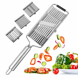Stainless Steel 4 in 1 Vegetable Slicer Set with 4 Interchangeable Blades, Handheld Veggie Cutter, Fruit Slicer, Cheese Grater, Potato Carrot Cucumber Shredder Kitchen Tool fast cutting machine