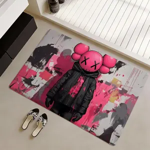 Kaws anime Floor Mat Non-Slip Soft Flannel Thickened Rug Abstract Rugs Indoor Door Mat Ultra Soft Absorbent Wear-Resistant Floor Mat for Living Room Hallway Entryway Front Door Porch Durable Non-Skid Home Decoration Mat for Indoor Daily Use