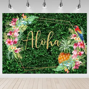 Tropical Birthday Backdrop Luau Party Decorations Hawaiian Pineapple Green Leaves Summer Photography Background Photo Booth Banner (10x8ft(120x96 inch))