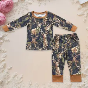 Kids Clothing Baby Kids Boy Hunting Deer Camo Shirt Pants Jammies Pajamas Clothes Sets Winter Premium Soft Sleepwear