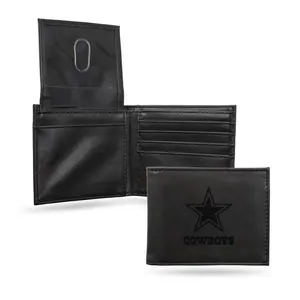 212 MAIN NFL Dallas Cowboys Laser-Engraved Black Billfold, Durable Wallet for Sports Collectibles Enthusiasts, Card Slots