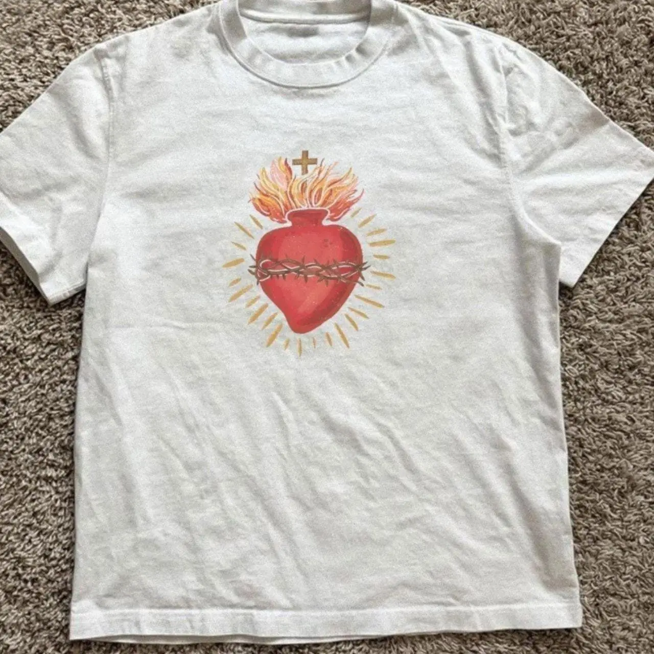 Sacred Print Religious Tee - Heart Thorn Crown Shirt