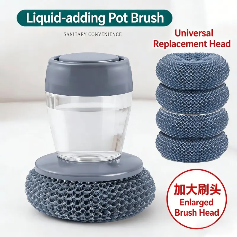 Multifunctional Automatic Liquid-Filling Palm Kitchen Brush with Comfortable Handle, Kitchen Tools for Cleaning Bowls, Easily Handling Tableware, Pot Cleaning, Sink