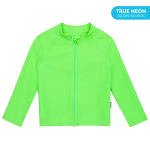 Kids UPF 50+ Long Sleeve Zipper Rash Guard Swim Shirt | "Neon Green"