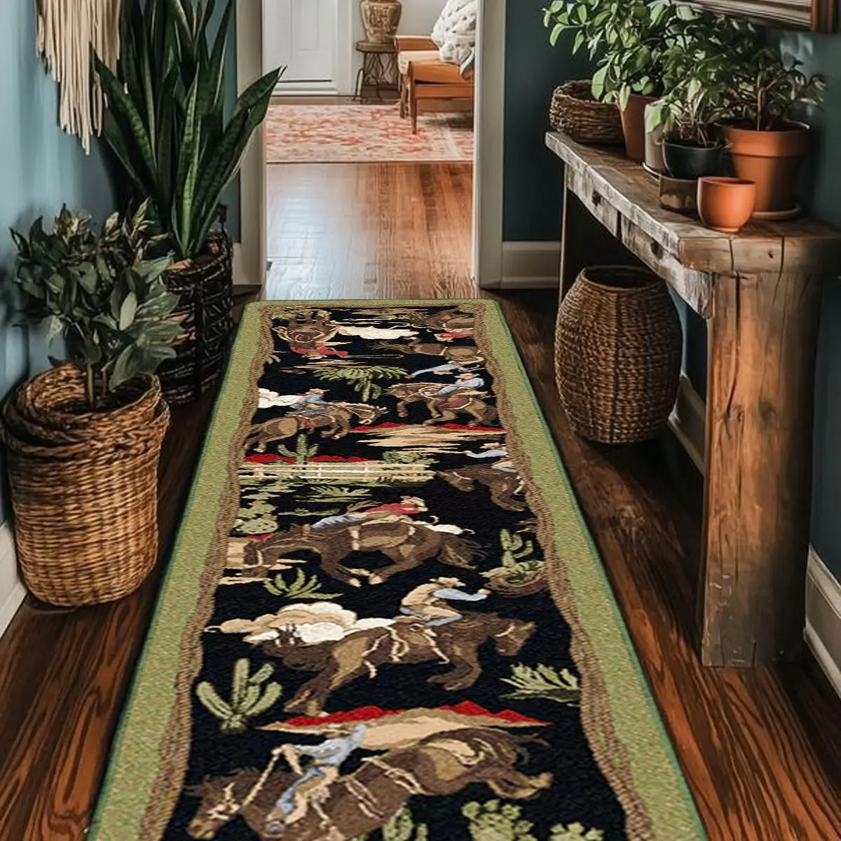 Cowboy Themed Decorative Area Rug, 1 Count Non-slip Soft Floor Mat, Washable Foldable Carpet for Home Living Room Bedroom Hotel Dormitory Decor, Household Decorative Rug, Indoor Area Rugs