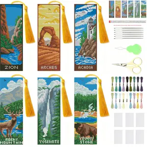 6 Pcs National Park Cross Stitch Bookmark Kit for Adult Beginners,Cross Stitch Kits 14 CT DIY Crossstitch Kits Adult Stamped Bookmark Embroidery Bookmarks Kit