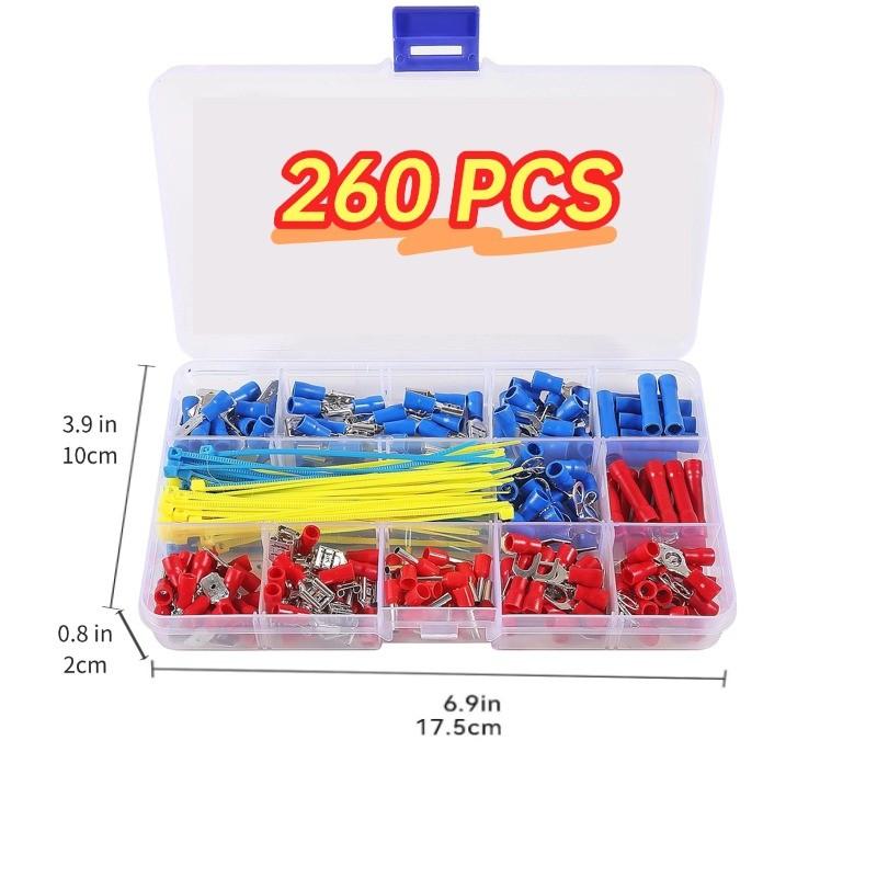 260PCS Crimp Connectors and Terminals Kit Heat Shrink Assorted Full Insulated Wire Insulated Electrical Connector Assorted Spade Ring Fork Assortment Kit
