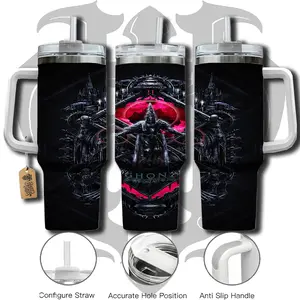 HardTimesMerch - Blasphemous 2 #1 40oz Handle Tumbler Stainless Steel Travel Mug, Game Inspired Vacuum Insulated Cup, Large Iced Coffee Tumbler, Manga Fighter Drinkware, Gamer Gift for Him Her