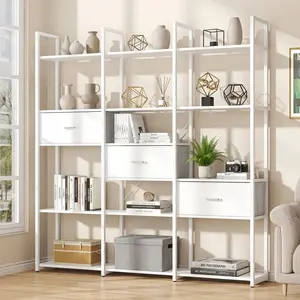 5-Tier Bookshelf with 3 Fabric Drawers – Tall Open Shelf Display Unit with Hidden Storage, Modern Style Frame, Ideal for Living Room, Bedroom, or Office