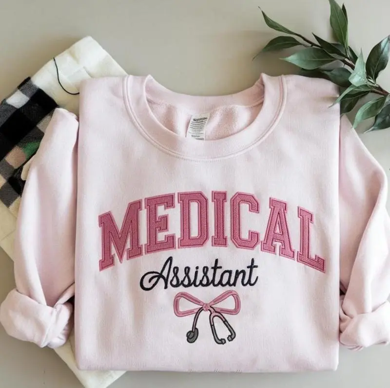 [MADE IN US] Medical Assistant Embroidered Crewneck, Stethoscope, Med Asst Sweatshirt, Embroidered Sweatshirt, Medical Assistants Gift Sweatshirt