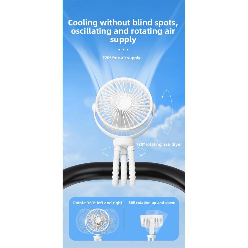 Portable Octopus Fan for Strollers, USB Rechargeable, Quiet & Foldable, Perfect for Outdoor Use