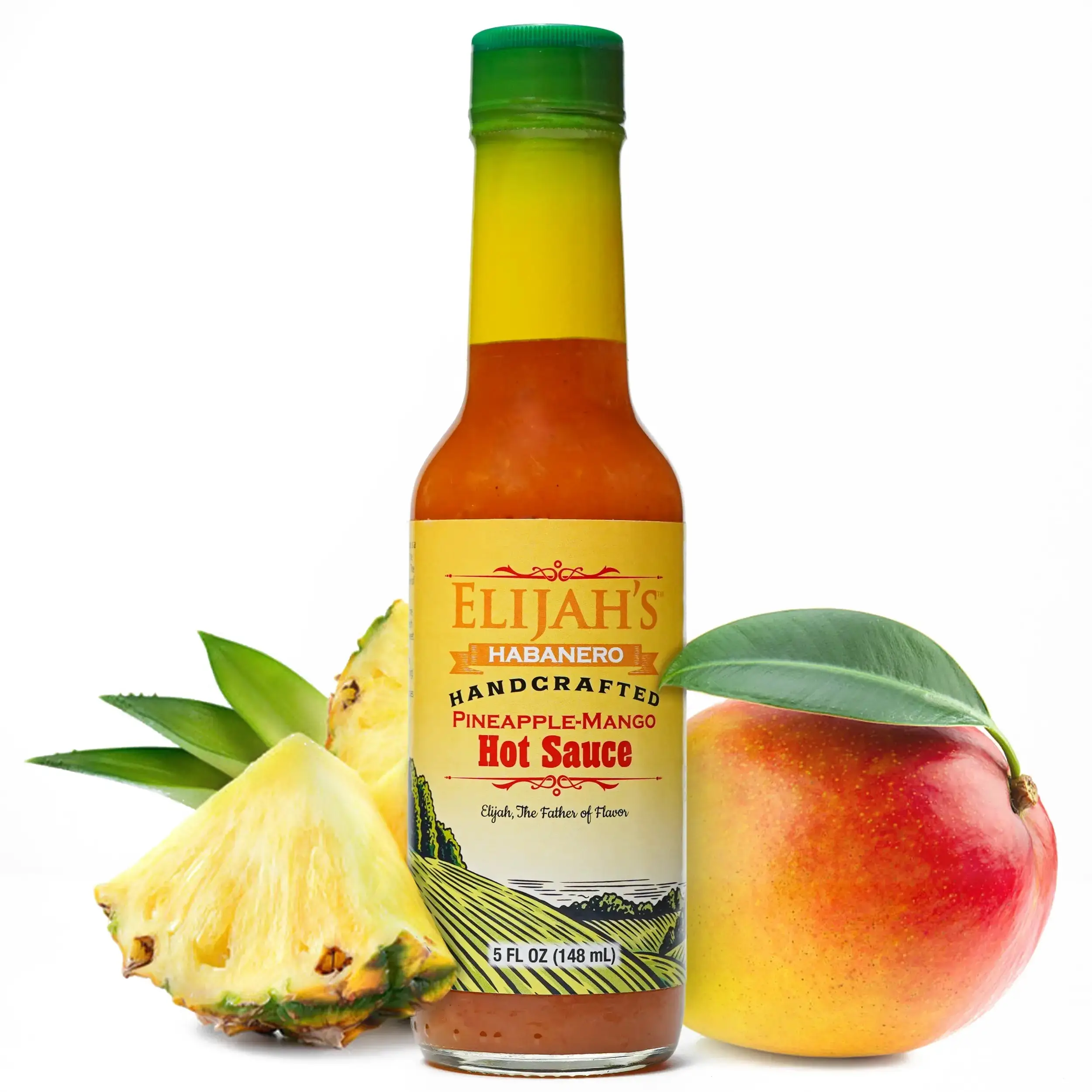 Elijah's Xtreme Pineapple Mango Habanero Hot Sauce, Mild Heat, Fresh Tropical Fruit Blend with Roasted Yellow Habanero, Vegan, Non GMO, 5 oz Bottle