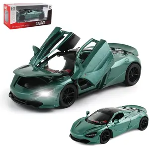 Diecast Toy Car McLaren 720S Sports Car Model,Zinc Alloy Simulation Casting Pull Back Vehicles,1:32 Scale Mini Supercar Toys with Lights and Music for Toddlers Kids Children Gift (720S-Green)