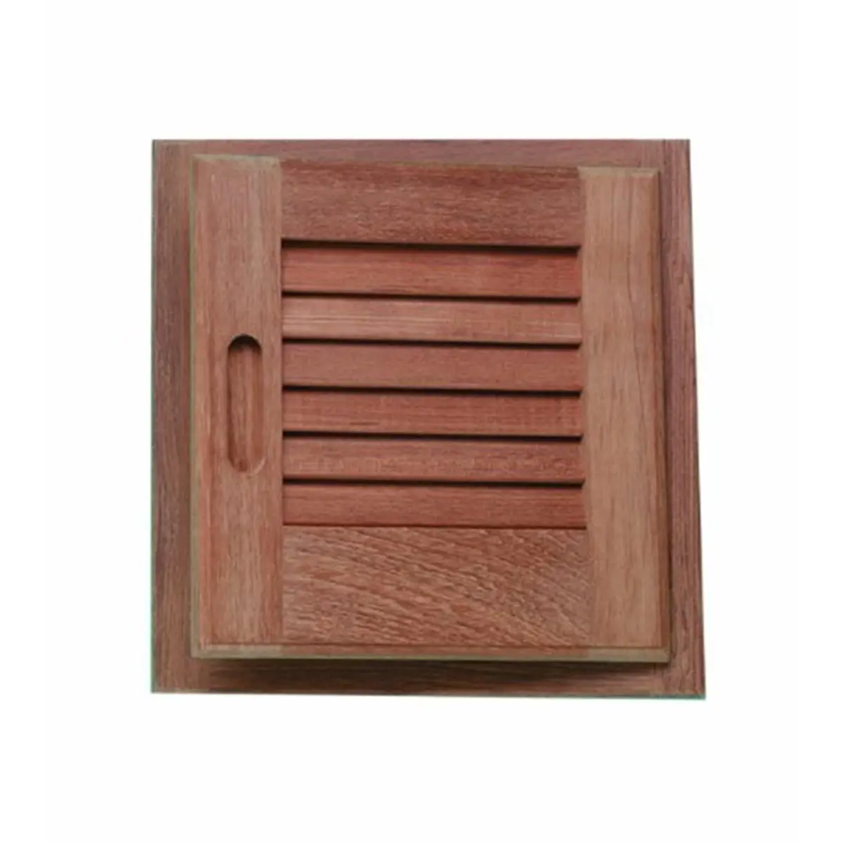 212 MAIN Left-Hand Louvered Solid Teak Door & Frame, 12in x 12in, Smooth Finish