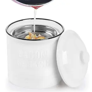 Ceramic Bacon Grease Container Keeper with Strainer