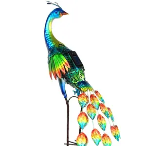 Vibrant Solar-Powered Metal Peacock Statue with LED Lights - Colorful Outdoor Garden Decor for Yard, Lawn, or Backyard, Iron Sculpture with Solar Panel for Daytime Charging & Nighttime Glow, Peacock Decor