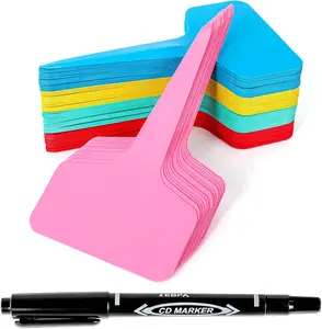 Plant Labels Tags 200Pcs T-Type Plant Markers Plastic Plant Label Garden Labels Tags Plant Labels for Outdoor Garden Waterproof Plant Label Identification Stakes with Permanent Marking Pen 5 Colors