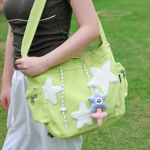 Women's Star Pattern corduroy Tote Bag for Party, Casual Large capacity corduroy Everything Tote Bag for Daily Used, Drawstring Design Tote Bag for School & College & Work Tote Bag