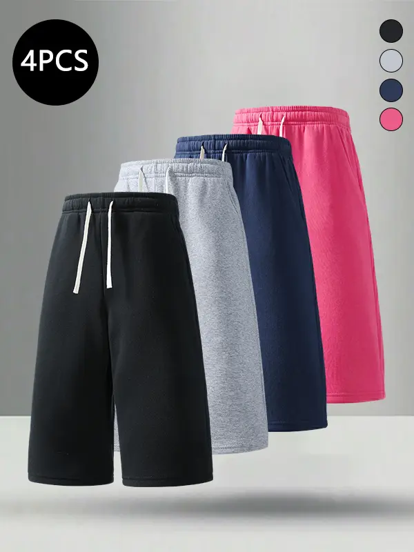 4-Pack Men’s Summer Sports Shorts — Breathable shorts for running, workouts, fitness, and everyday casual wear; 7/8 length men’s shorts