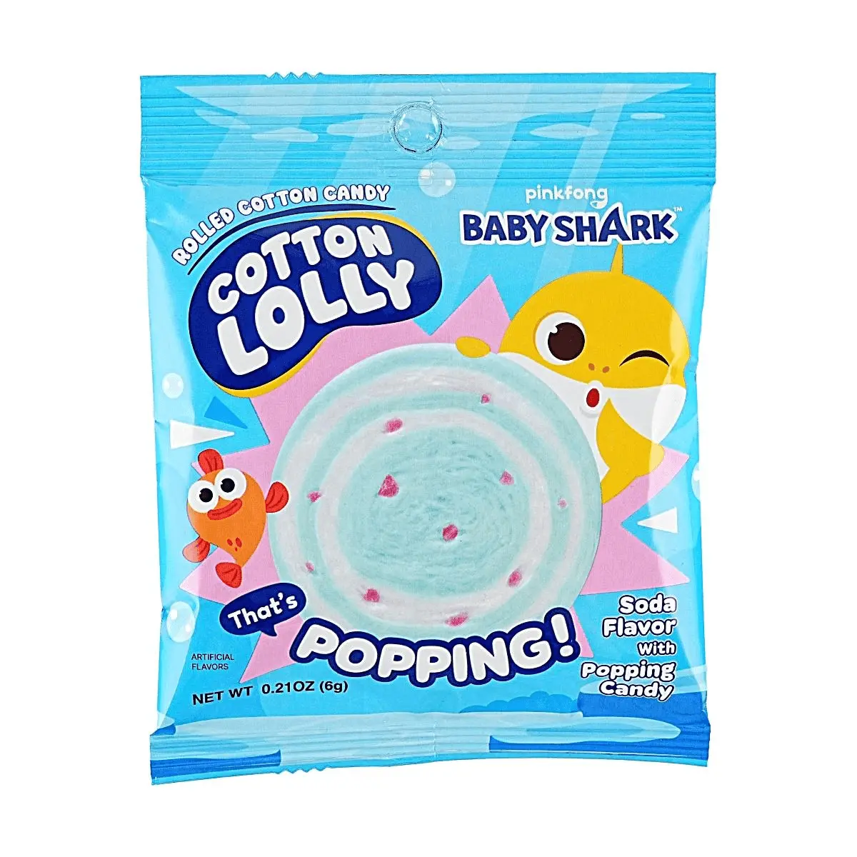 Baby Shark Cotton Candy Rolls - Korean Sweet Marshmallow Treats with Soda Pop & Popping Candy - 6g Baby Shark Cotton Candy Rolls - Korean Sweet Marshmallow Treats with Soda Pop & Popping Candy - 6g