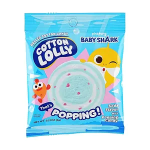 Baby Shark Cotton Candy Rolls - Korean Sweet Marshmallow Treats with Soda Pop & Popping Candy - 6g