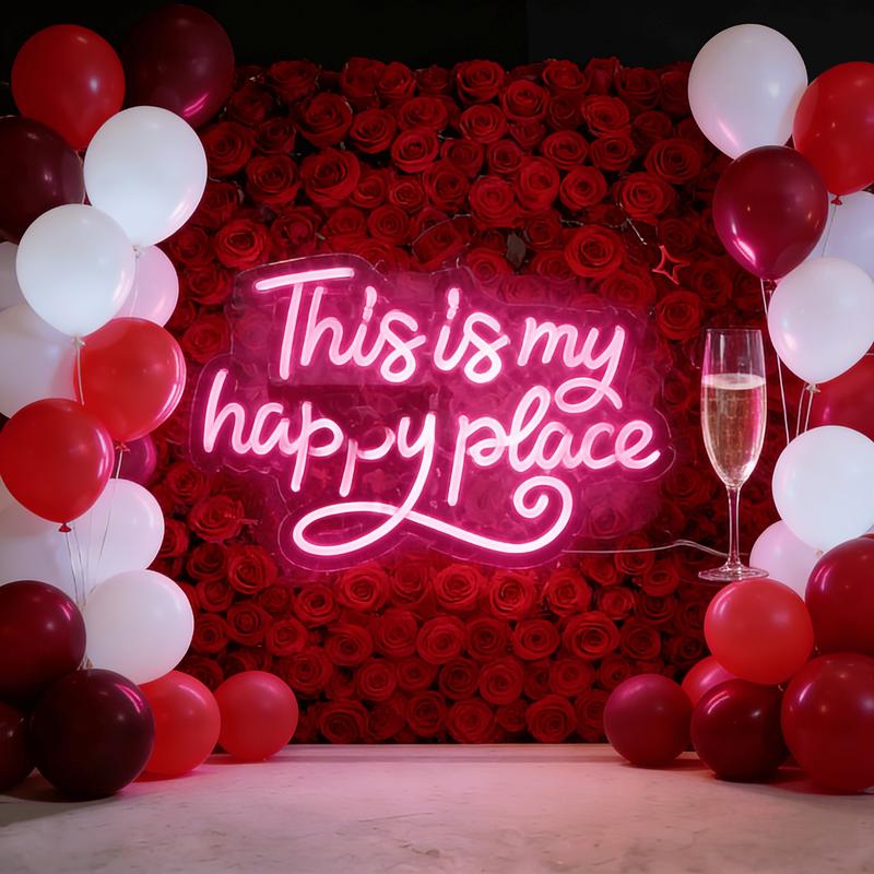 This is my happy place pink neon sign usb powered dimmable LED light sign, dimmable switch, birthday, christmas, thanksgiving, new year, housewarming gifts, family gathering, bar, game room, man cave, bedroom wall decoration