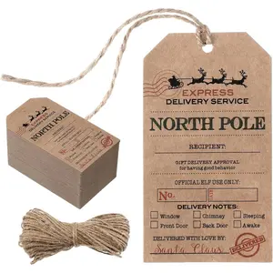 100 count North Pole Christmas Presents Tags from Santa  Xmas Santa  Tags with String for Presents Christmas Wrapping Paper Labels for Xmas Party  Cookie Decor