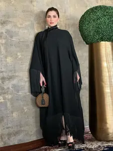 Muslim Women Batwing Sleeve Fringe Kaftan High Fashion Dress, Modest Party Gown, Loose-Fitting Elegant Style, Fall & Winter, Muslim Women Gowns