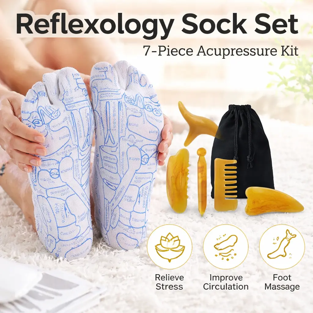 7-Piece Foot Massage Sock Set – Independent Toe Separators & Acupressure Massage Socks for Improved Circulation, Muscle Tension Relief & Relaxation – Foot Massager for Plantar Fasciitis, Fatigue & Neuropathy Relief