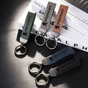 Car Badge Luxury Leather Keychain Auto Emblem Keyring Pendant Accessories For Peugeot 5008 408 308 Landtrek 208 2008 3008 Rifter 508 301 108 608 4008 e-Expert e-TRAVELLER