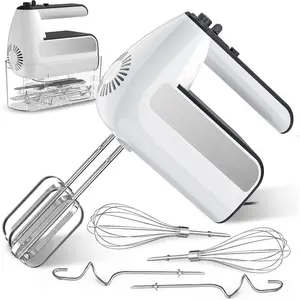 5-Speed Electric Hand Mixer, 800W Handheld Mixer with Turbo for Baking & Cooking, Kitchen  Mixer with Storage Case & 6 Stainless Steel Attachments (2 Beaters, 2 Dough Hooks, 2 Whisks)-White