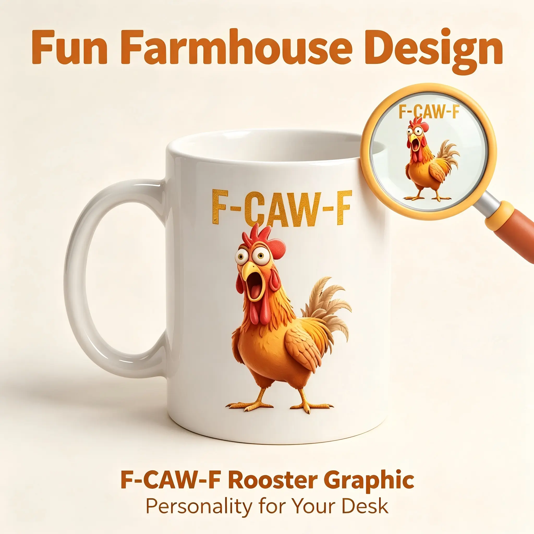 Premium Ceramic F-CAW-F Rooster Coffee Mug, Heavy Duty High Gloss Black & White Dual Color Tea Cup, Ergonomic Large Handle Sturdy Drinkware, Microwave Dishwasher Safe Funny Chicken Pattern Mug for Home Office Holiday Gift