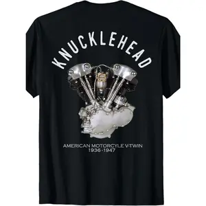 Allseason Tshirt| Vintage-Inspired Knucklehead V-Twin Motorcycle Graphic Tee for Men - 100% Cotton, 180g, Dark Color with American Motorcycle Logo, Machine Washable, Perfect for Casual Wear made in usa