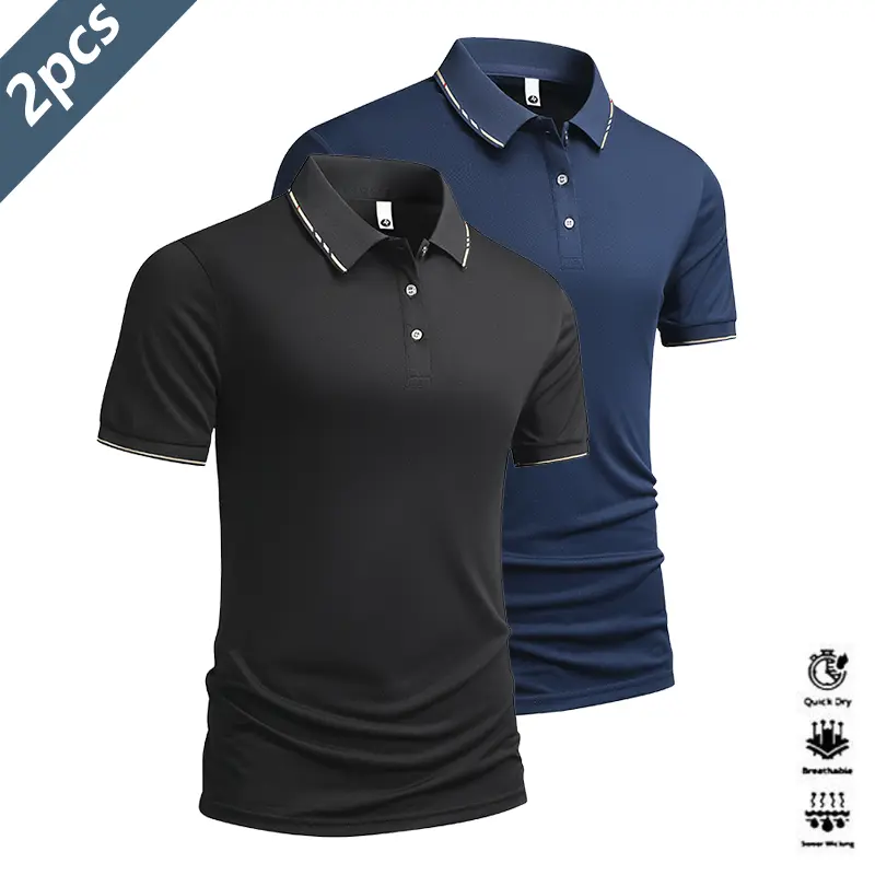 Men's 2-Piece Polo Set, Casual Colorblock Fitted Shirt and Quick-Dry Shorts for Summer Golf & Vacation, Lightweight