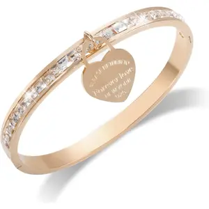 Women’s Gold Bangle Bracelet, Bangles Bracelets for Women with Heart Charm 18K Gold Plated Dainty Thin Small Stacking Dangling Bangles with CZ Simulated Diamond 6.5”