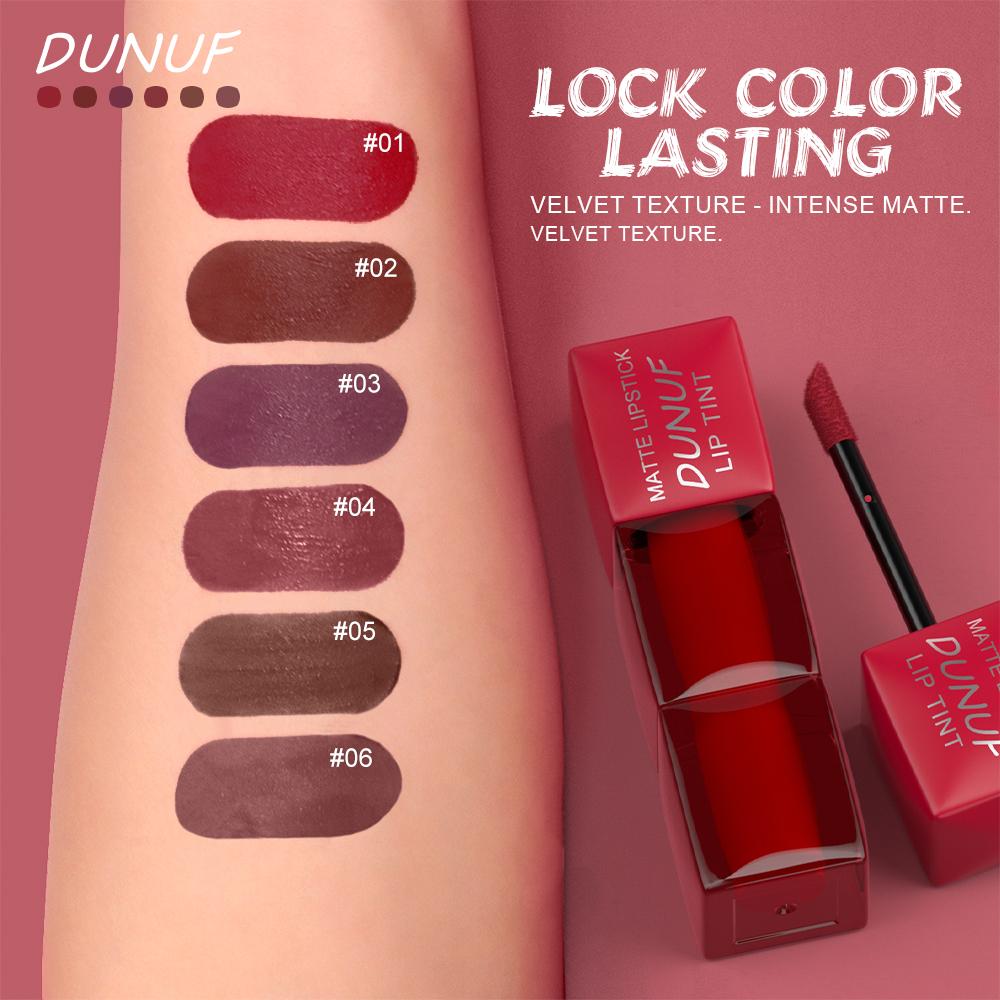 DUNUF modest mauve 6 PCS Matte Velvet Lip Tint Set - Viral Transfer-Proof Long-Lasting Lip Stain Kit, High Pigment Red, Brown & Nude Shades for All Skin Tones, TikTok Must-Have Makeup holiday