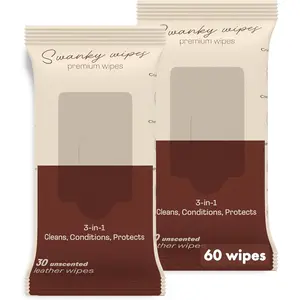 Swanky Leather Wipes - Leather Cleaner and Conditioner for Purses, Shoes, Furniture Polish & Car Seats, Prevents Fading & Cracking, Restores Softness & Shine - Soft Wipes, 60 Count