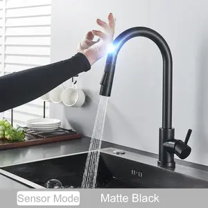 Black Pull-Out Sensor Kitchen Faucet with Touch Control, 2-Function Mixer Tap, Single Handle Sprayer for Sink MYQualife