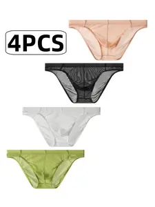 Four-Pack Men's Sexy Sequined Mesh Briefs, Low Waist Breathable Fabric for Daily Office Comfort, Lightweight and Non-Restrictive Underwear