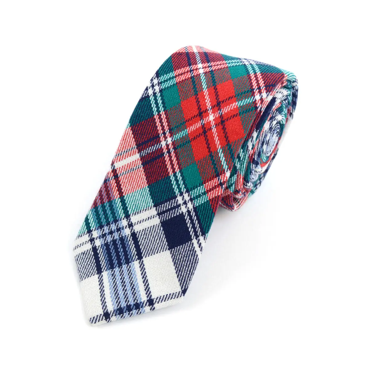 Men's Red Plaid 2.25" Cotton Slim Tie - Dark Red, Patterned, Bold Pattern, Checked, Narrow Neckties - MPPW1717, Dark Red Neckties