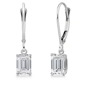Gem Stone King 1.40 Cttw IGI Certified Lab Grown Diamond in 14K White Gold Earrings for Women | Emerald Cut | D-E Color | VS1-VS2 Clarity