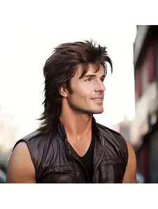Men's Synthetic Mullet 14in Wig, 70s & 80s Costume Party Hair, Straight Hair, Clothing, Men's Fancy Party Accessories, Role-Playing Wigs Brown, Halloween Wigs