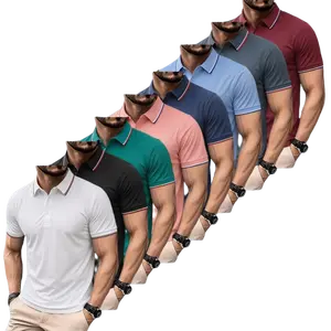 Pack of 8 men’s quick-dry moisture-wicking fabric polo shirts with ribbed cuffs—breathable and cool for all seasons, an ideal holiday gift choice. Casual sporty style; summer breathable quick-dry short-sleeve tops that are fashionable and versatile.,summe