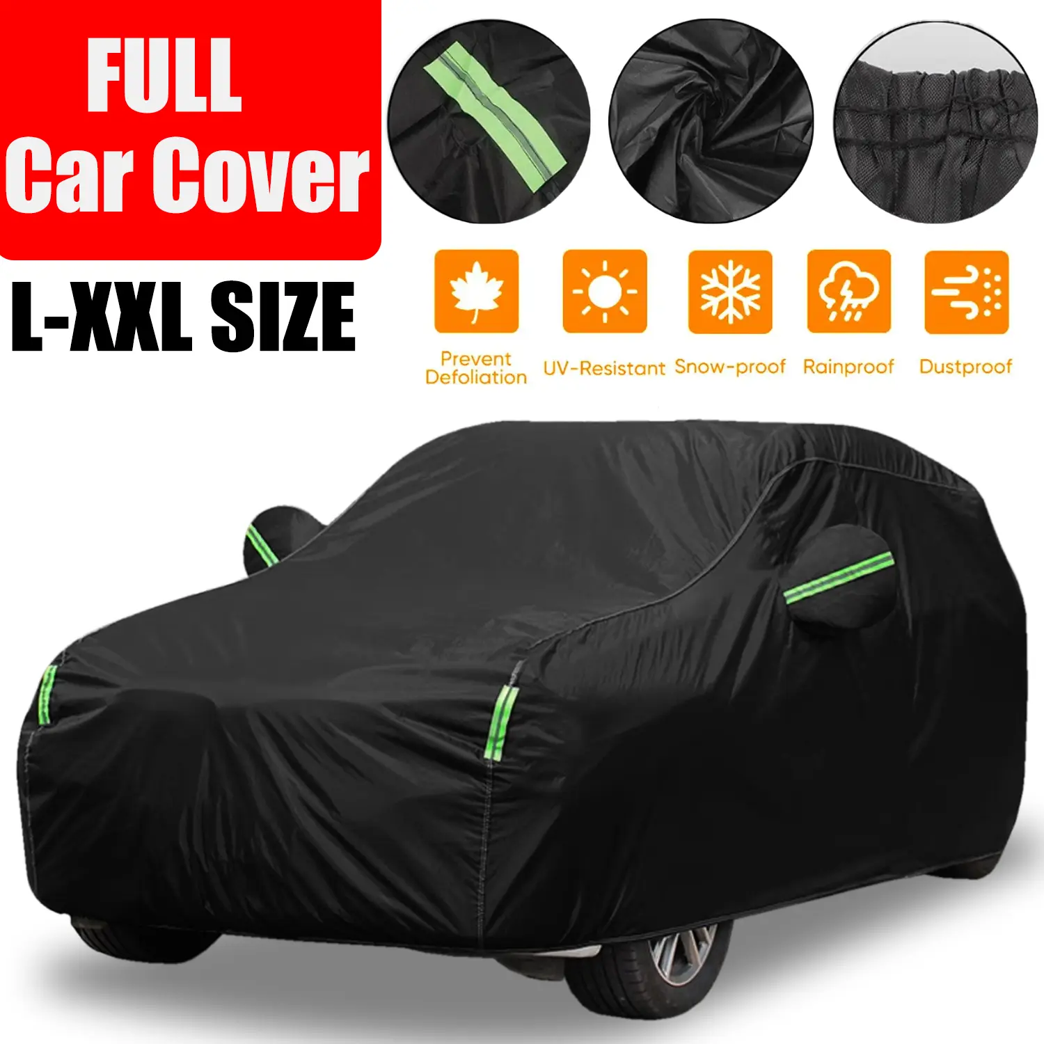 Black Universal Full Car Cover All Weather Protection Windproof  Rainproof Sun UV Dust Scratch Resist Car Cover,for Sedan & SUV Car Protector