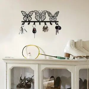 HelloYoung - Modern Butterfly - Hook Key Holder | Sleek Black Metal Wall Organizer Hook Design | Anti - Rust & Durable for Keys & Accessories | Ideal for Entryways, Offices, and Living Rooms.